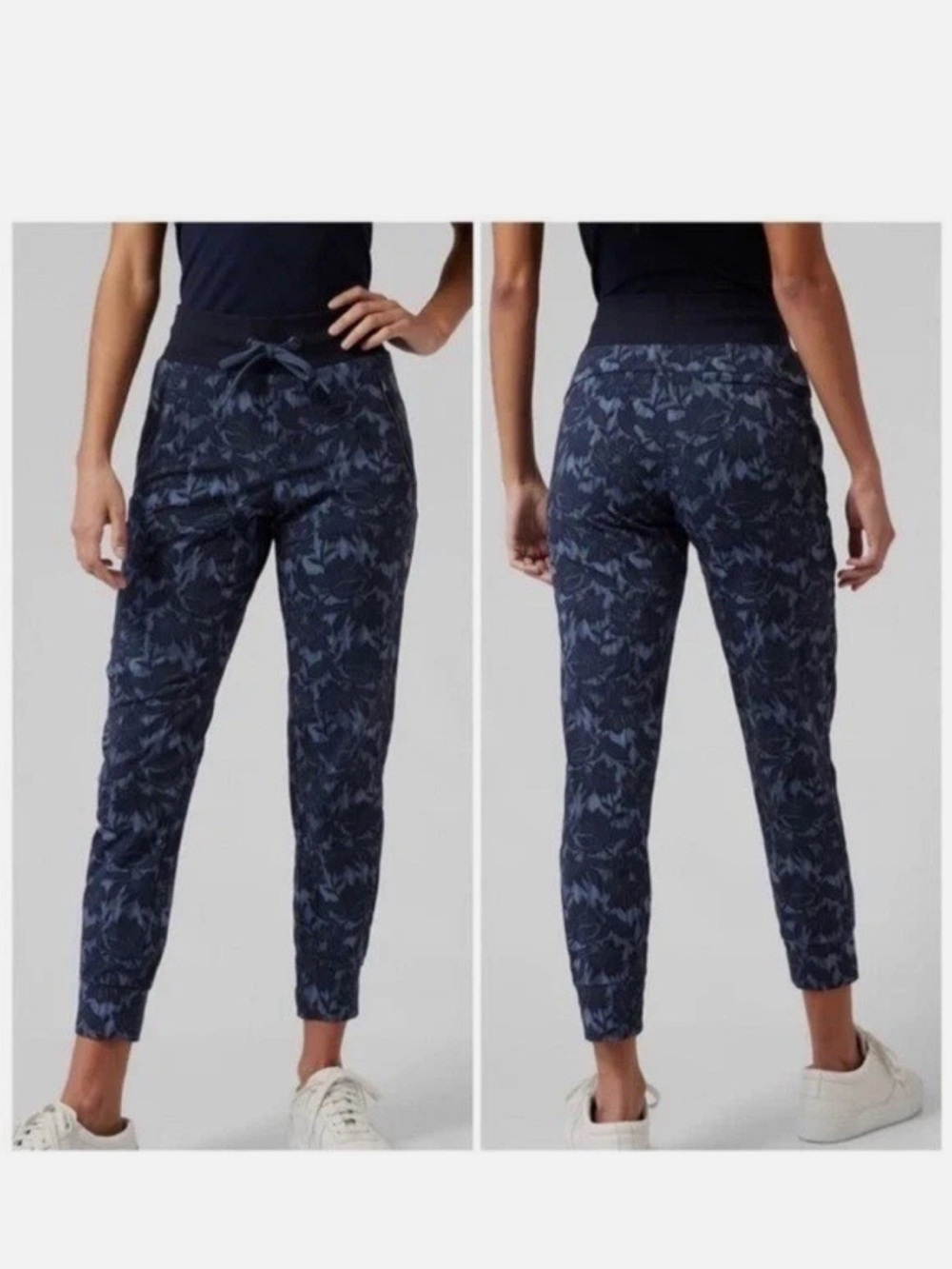 Athleta Trekkie North Jogger Ethereal Bloom Cottage Blue Navy Blue Floral Sz 10